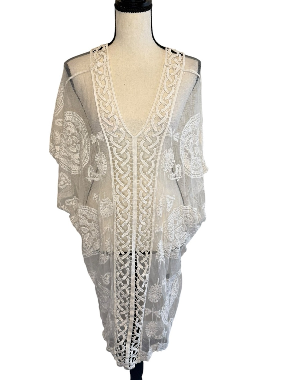 Sheer White Embroidered Boho Kimono Cover-Up